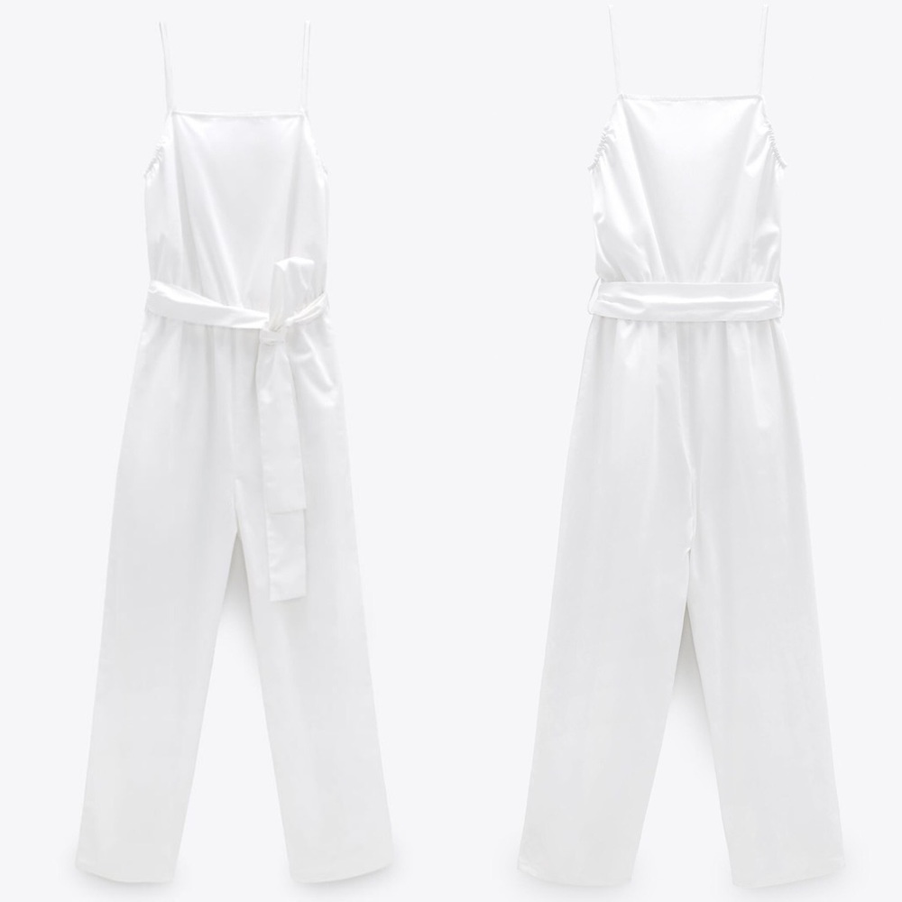 Zara JUMPSUIT W/ BELT Spaghetti Straps Side Pocket